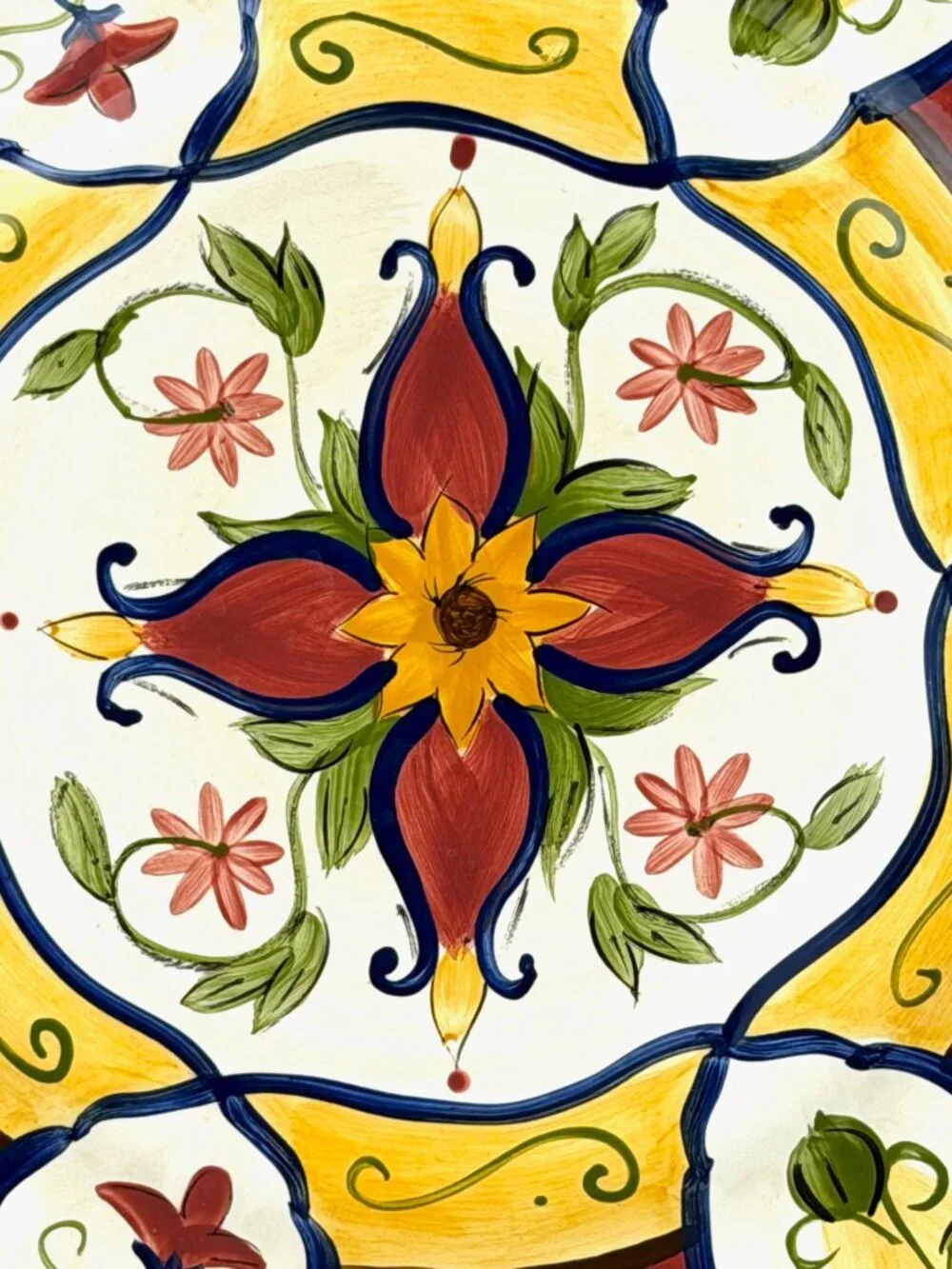 Pier 1 Vallarta Hand Painted Earthenware Serving Platter, 13 Inch Round Plate